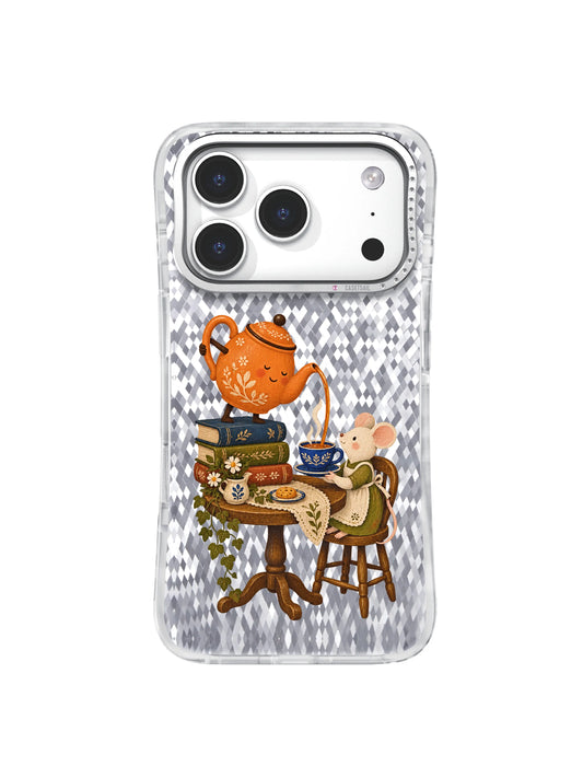 A Cup Poured Twice walking teapot and mouse iPhone 17 Pro Case artwork