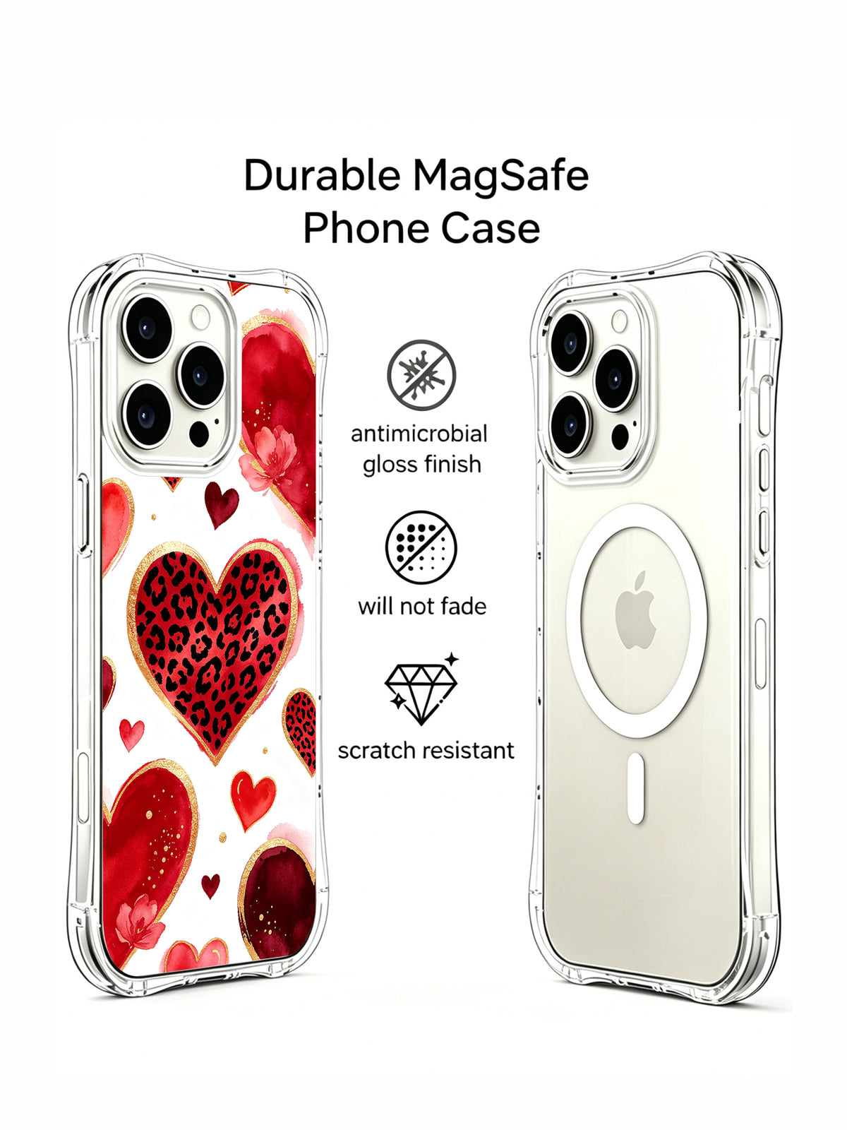 Cupid Velvet Echo red leopard heart iPhone 16 Pro case view 3
