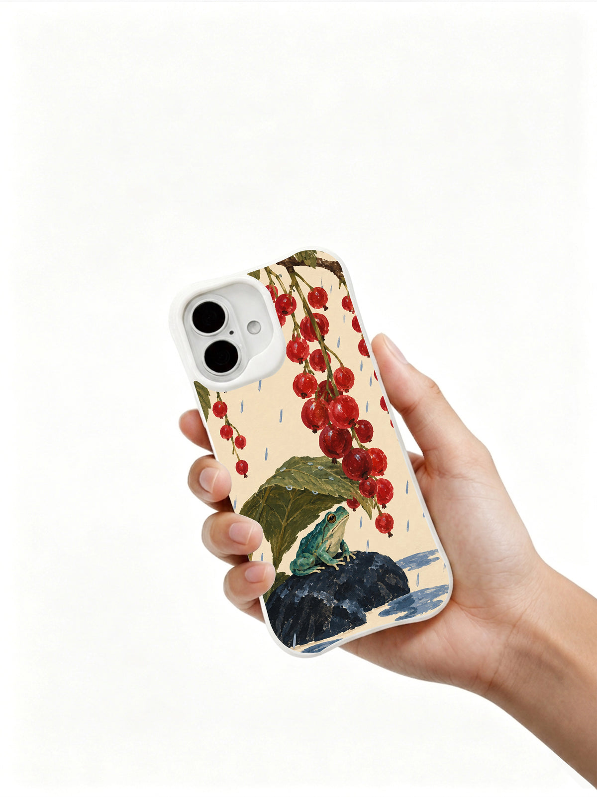 Hand holding Currants in the Rain white iPhone case
