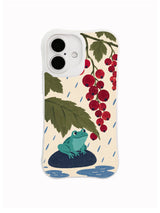 Frog Shelter under red currants artwork on a white iPhone case