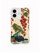 Rain Rhythm red berries and frog on an ink navy stone artwork