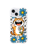 Daisy Cat Parade iPhone 13 case with smiling orange tabby holding a white daisy