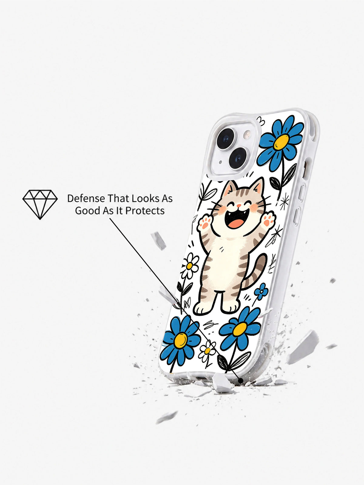 Daisy Cat Parade iPhone 13 case shown in an impact-style product display