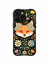 Daisy Crown Fox Garden: A sleeping orange fox wears a white daisy crown among colorful flowers.