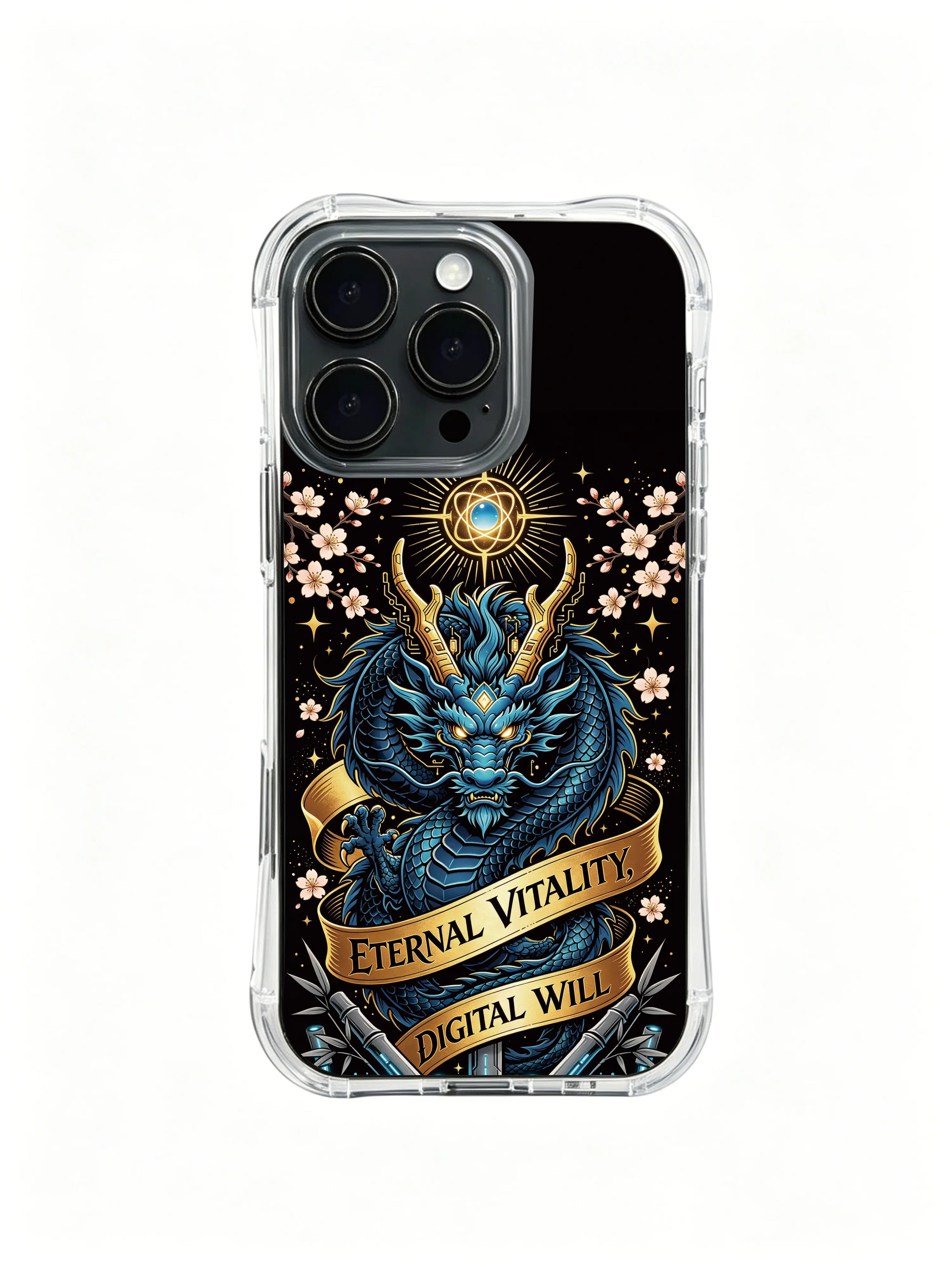 Dark tropical oriental futuristic mixed style PhoneCasing, noble elegant iPhone 14 Plus Case, anti-wear daily protective phone cover.