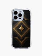PhoneCasing iPhone 14 Pro Max Case with dark zenith sigil pattern, shock-absorbent clear case with metallic gold tribal details.
