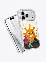 Angled two-phone view of daybreak character artwork phone case