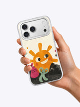 Hand holding daybreak sun character iPhone 17 Pro Max case