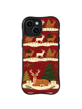 Deer Through December iPhone 15 case with cranberry woodland journey pattern