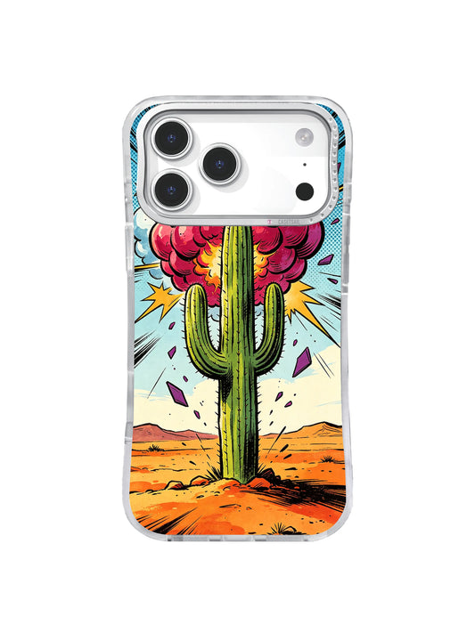 Desert Cactus Crash raspberry blast saguaro artwork on an iPhone case