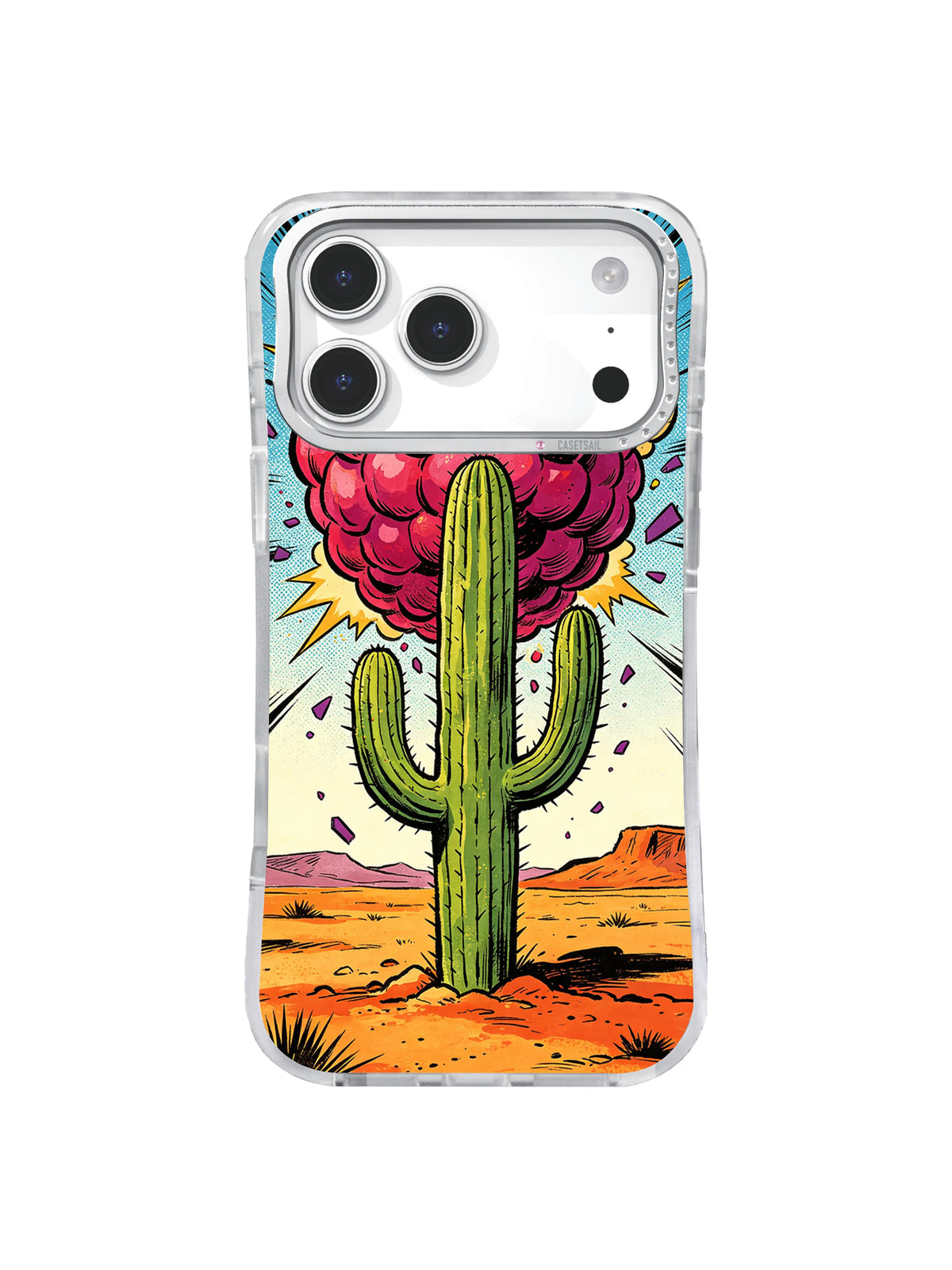 Desert Cactus Crash sky-blue smoke desert rise artwork on an iPhone case