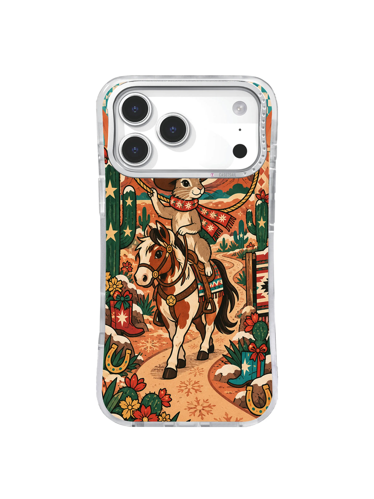 Patchwork Pony Beacon artwork on an iPhone 17 Pro Max case