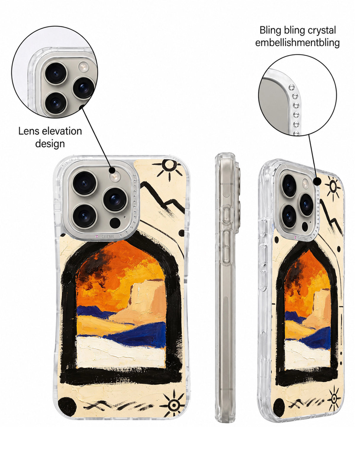 Crystal camera frame desert art iPhone 16 Pro case detail