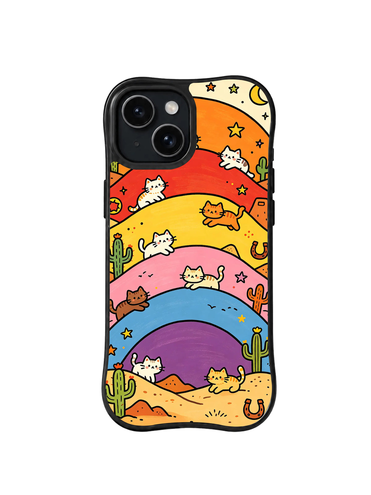 Sunset Dune Kittens pattern on iPhone 15 case