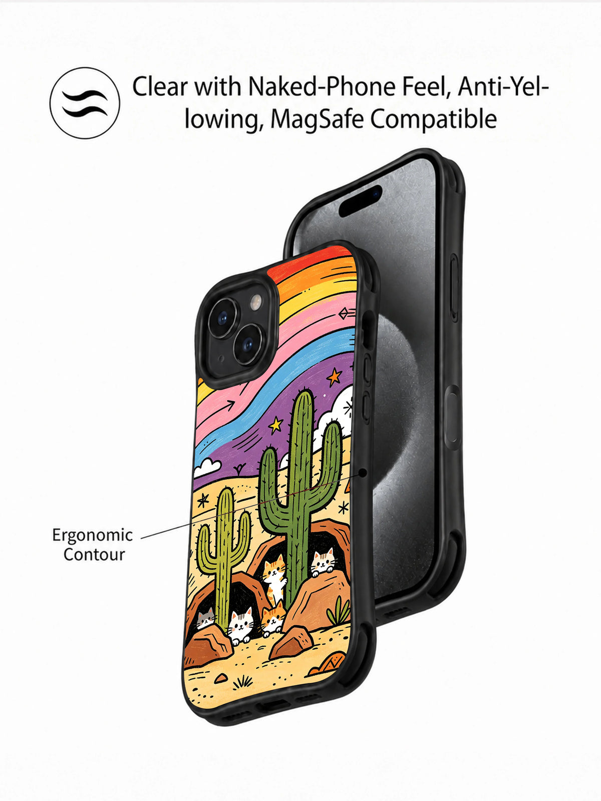 Colorful desert kitten phone case closeup