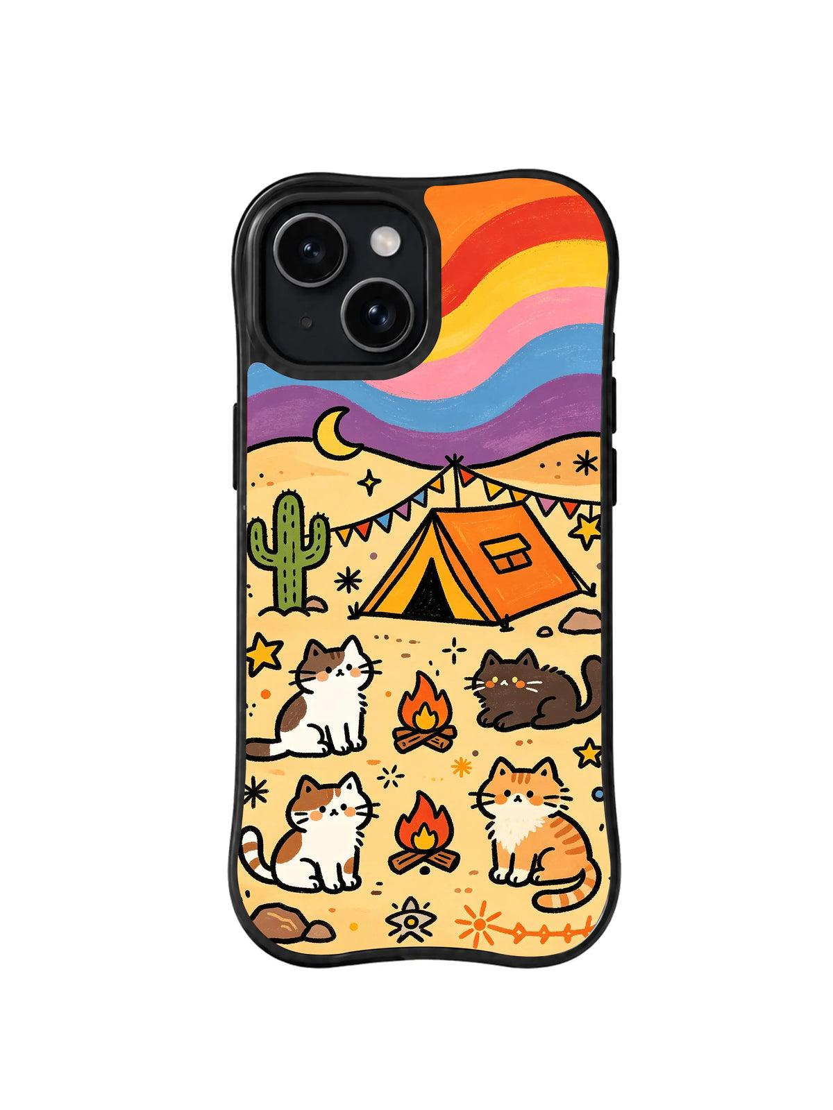 Cactus Hideout Cats pattern on iPhone 15 case