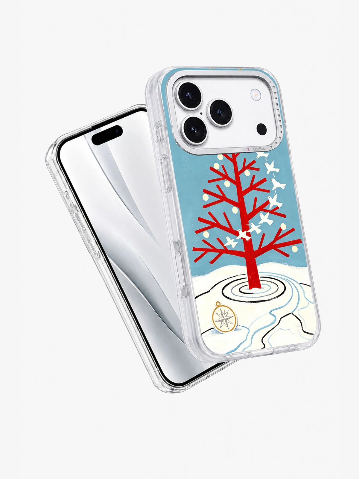 Angled view of Dove Map Constellation artwork on an iPhone 17 Pro case