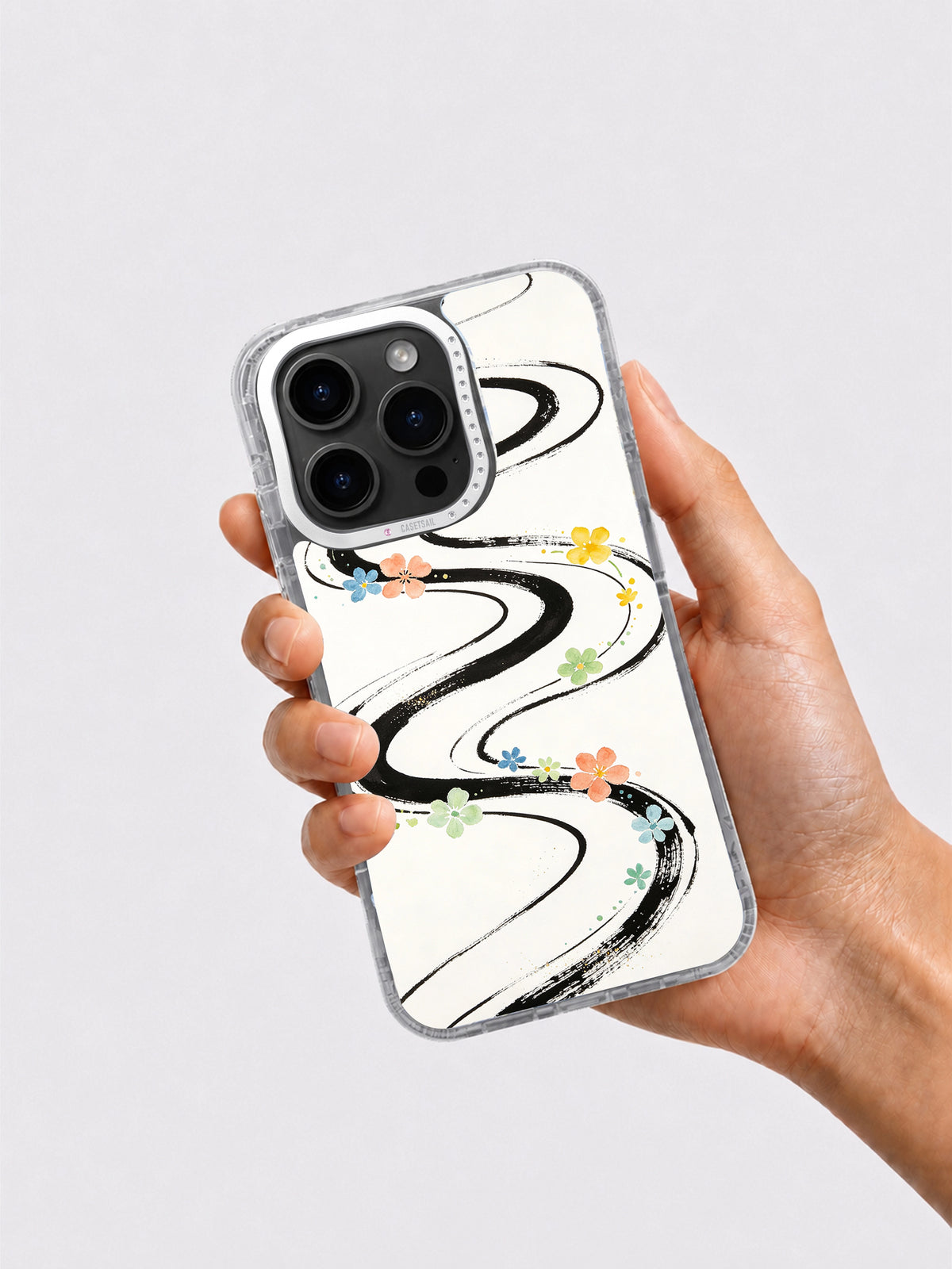 Hand holding Dream Island Curves iPhone 16 Pro Max art case