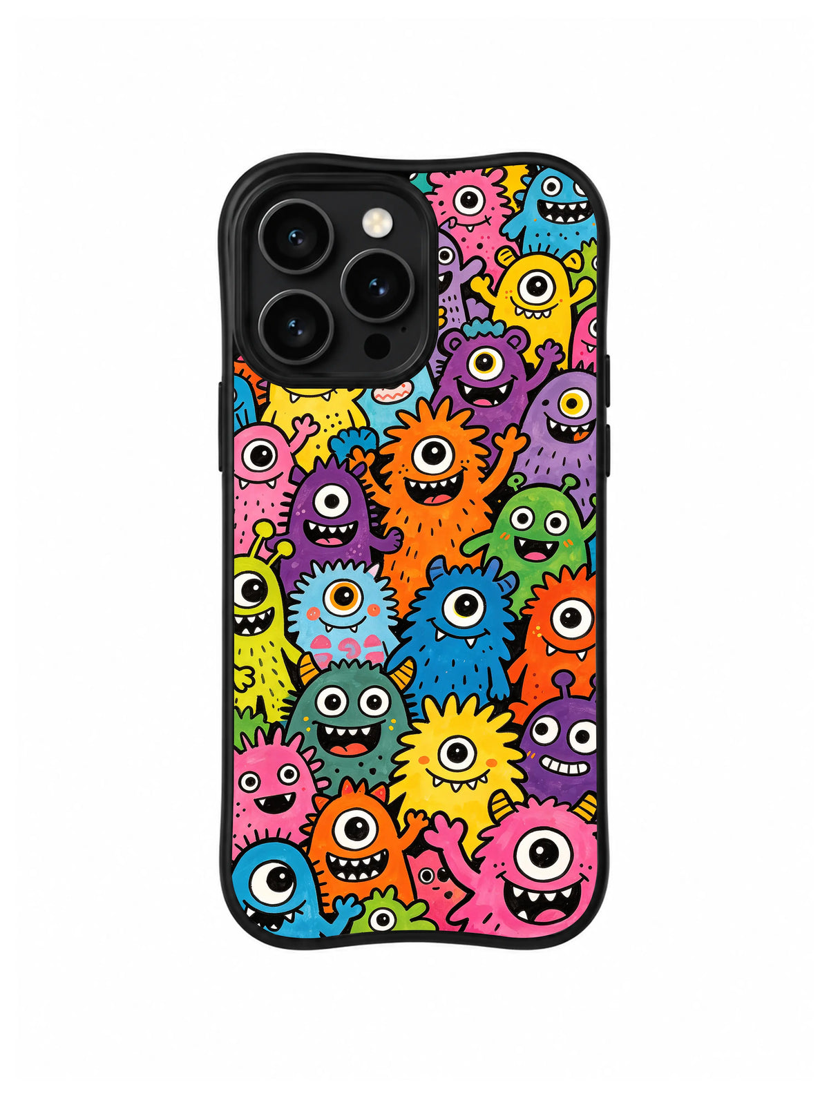 Neon Fuzz Rebel Crowd: A dense crowd of bright fuzzy monsters fills the case.