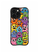 Rainbow Misfit Portraits: Rows of smiling one-eyed creatures form a bright portrait crowd.