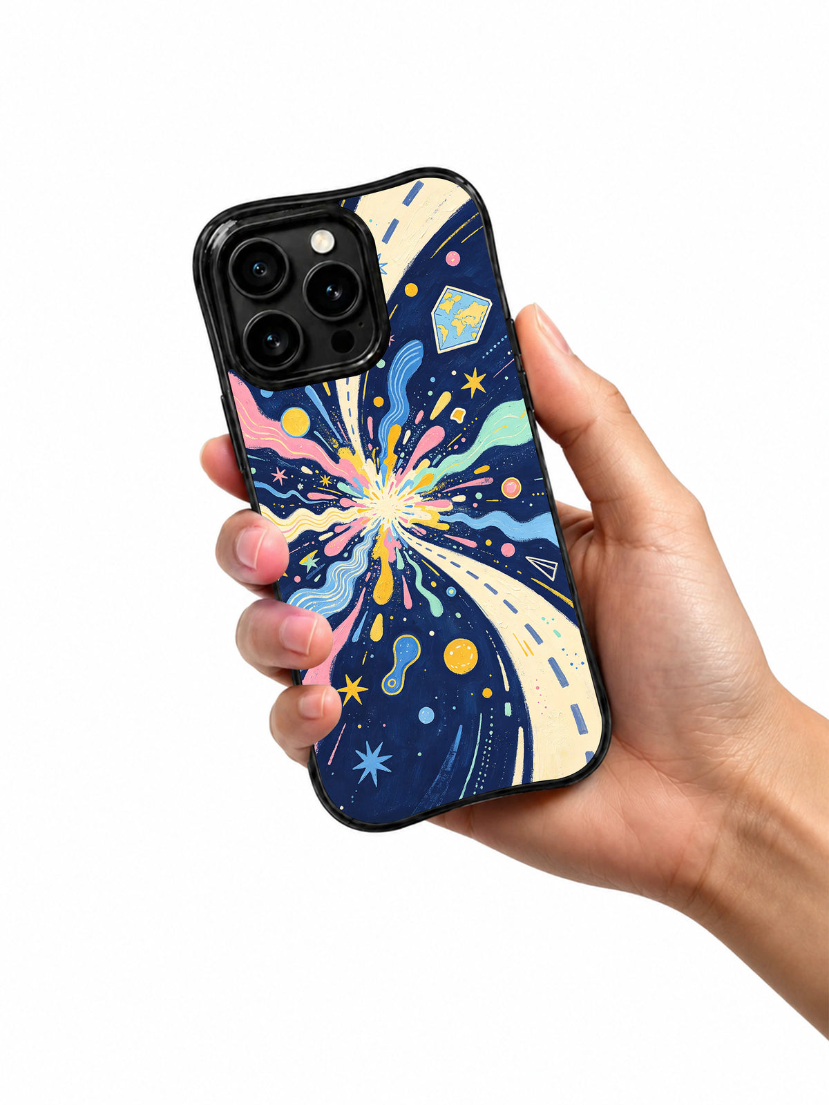 Dream Traveler iPhone 14 Pro Max case in hand