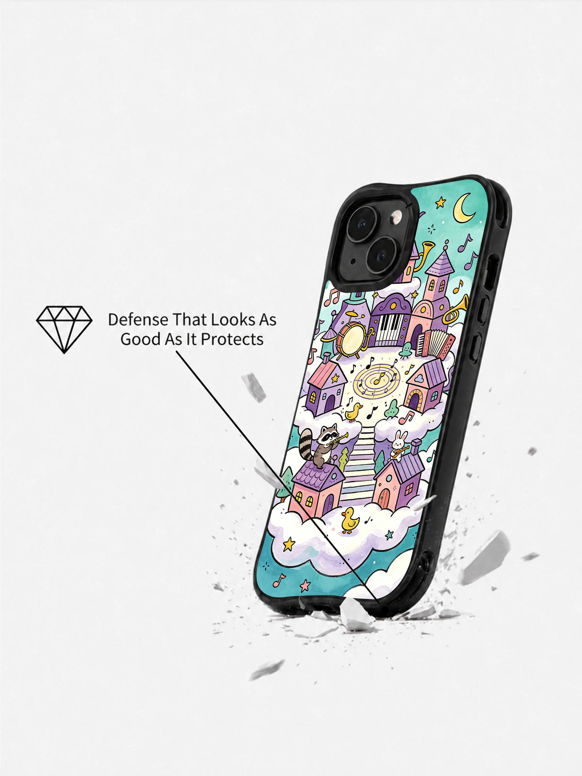 Dreamy celestial folk art iPhone 14 Plus case detail