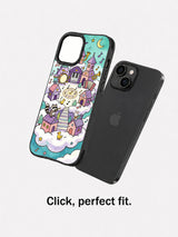 Whimsical cloud village iPhone 14 Plus case lifestyle view
