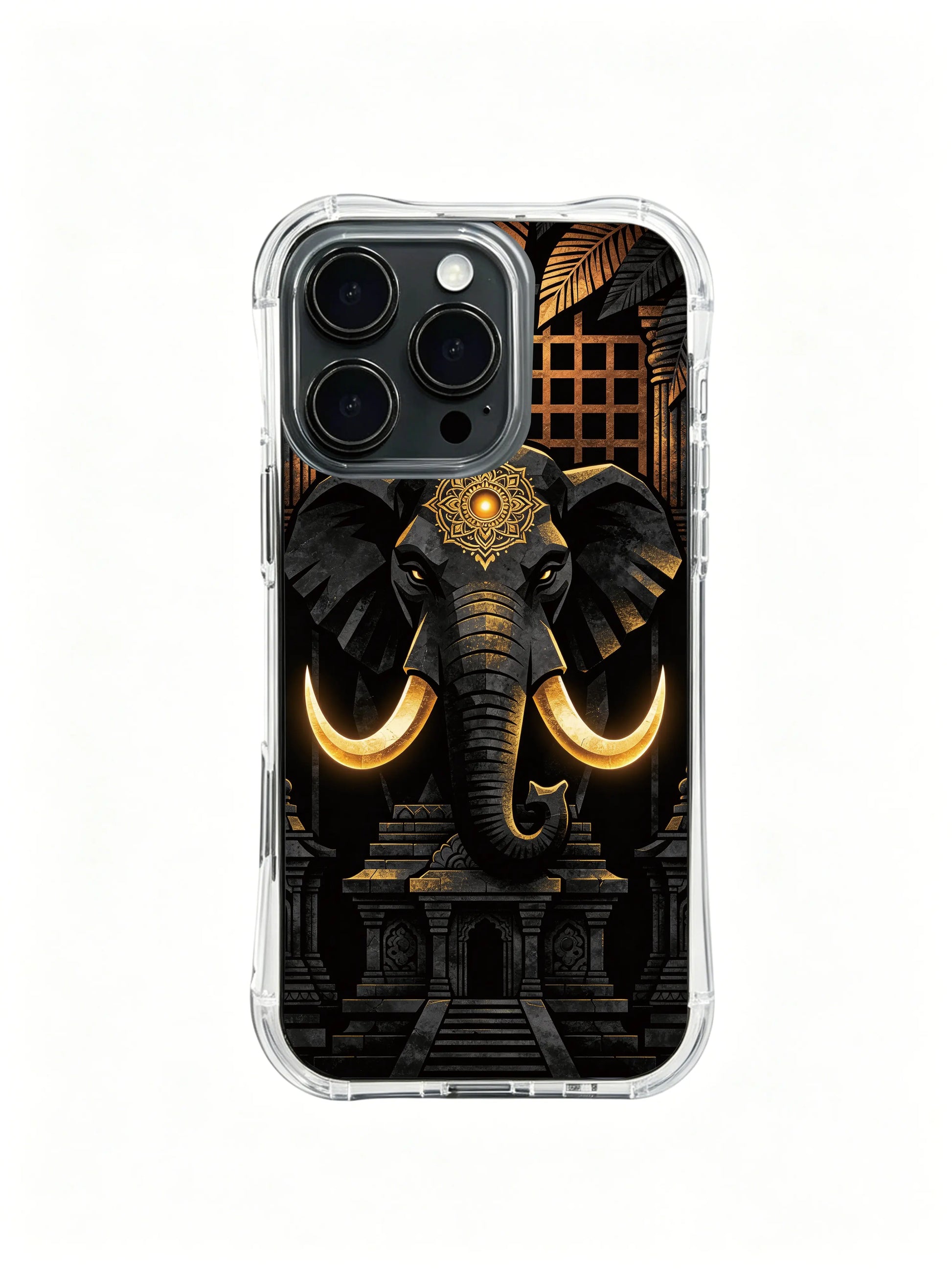 Earth fold element art PhoneCasing, trendy iPhone 14 Plus Case with megalithic style, flexible wearable phone casing.