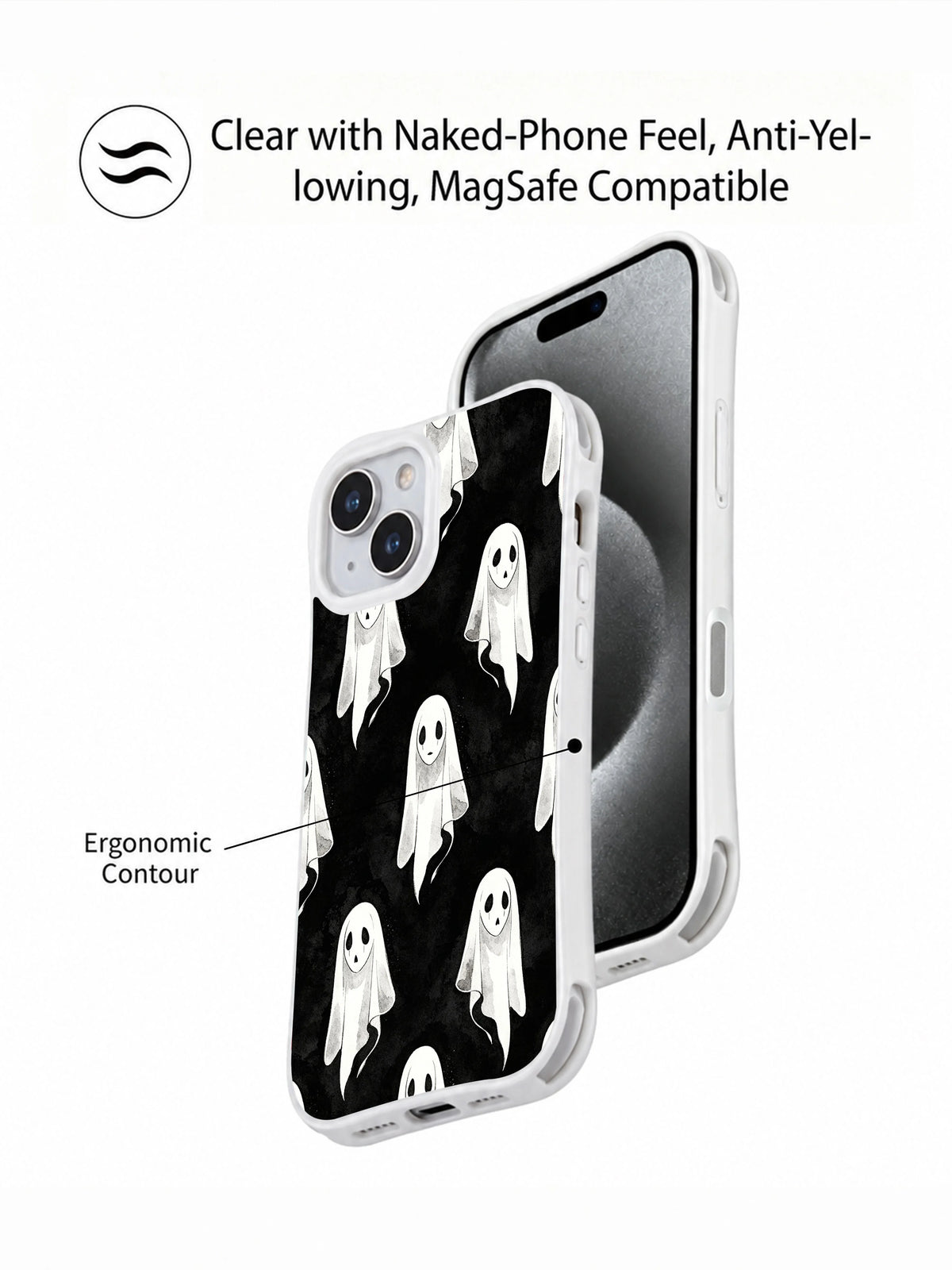 Dark academia ghost iPhone 15 Plus case lifestyle view