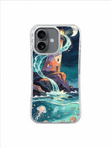Eclipse Beacon iPhone 17 case — moonlit lighthouse and spectral tide artwork 2