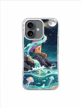Eclipse Beacon iPhone 17 case — moonlit lighthouse and spectral tide artwork 4