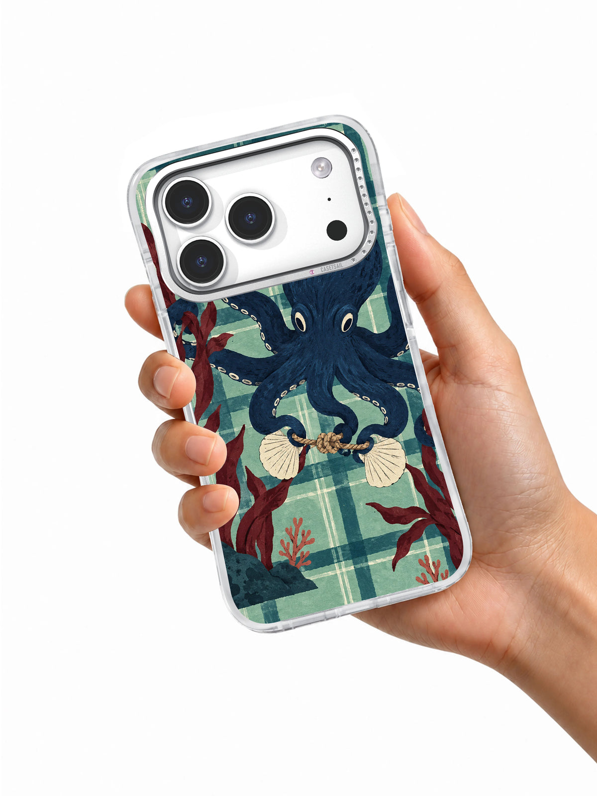 Eight Arms One Promise iPhone 17 Pro case shown in hand