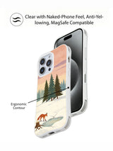 Frozen Hollow Fox: Overlapping front phone view and illustrated rear case view.