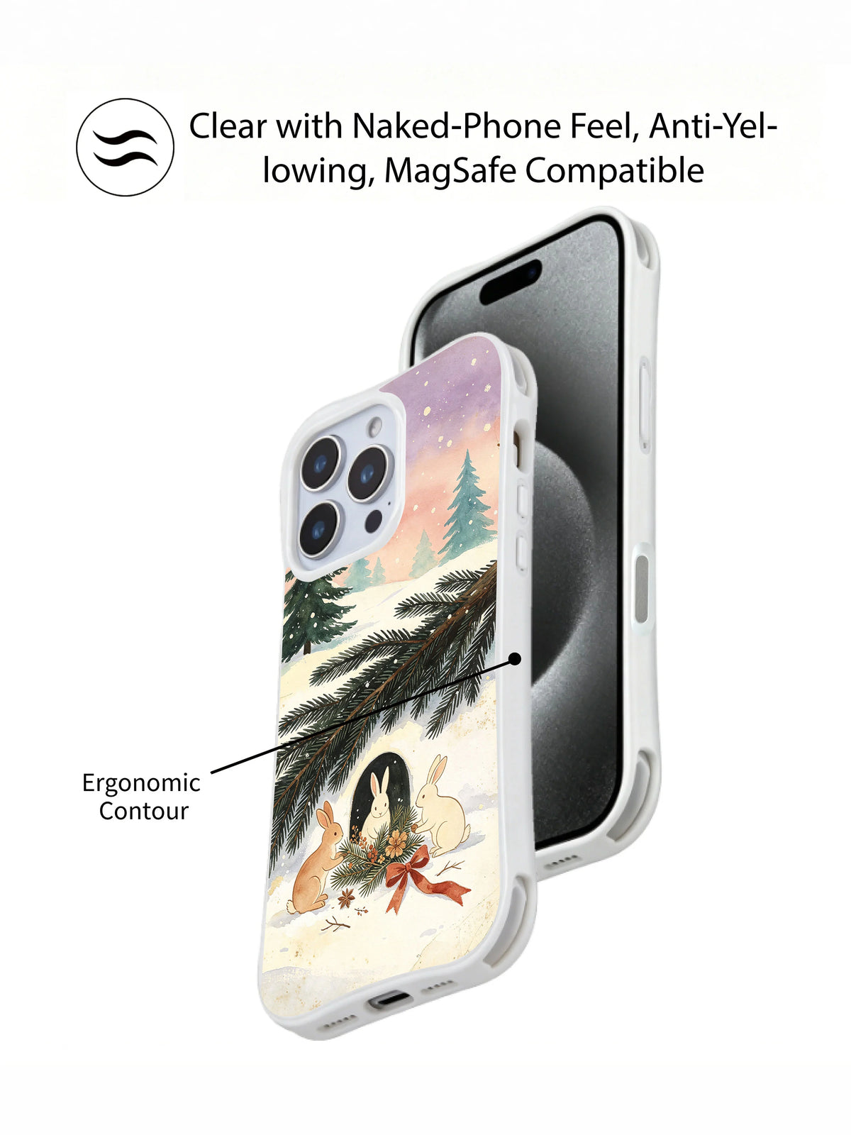 Little Pine Shelter: Overlapping front phone view and illustrated rear case view.