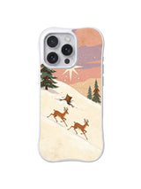 Reindeer Race / Pine Ridge Deer Race: Two smaller antlered deer beneath a large star, with a stump higher on the slope.