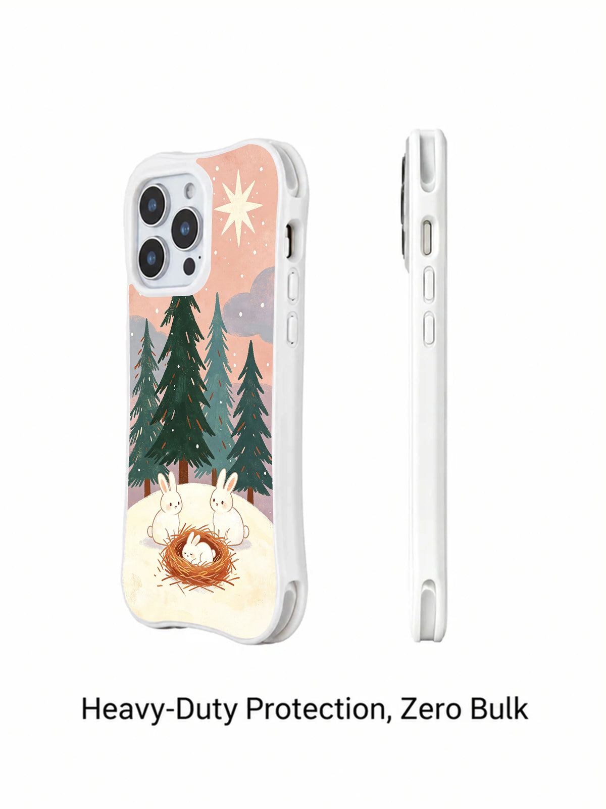 Starlight Rabbits: Rear and slim side views of the illustrated case.
