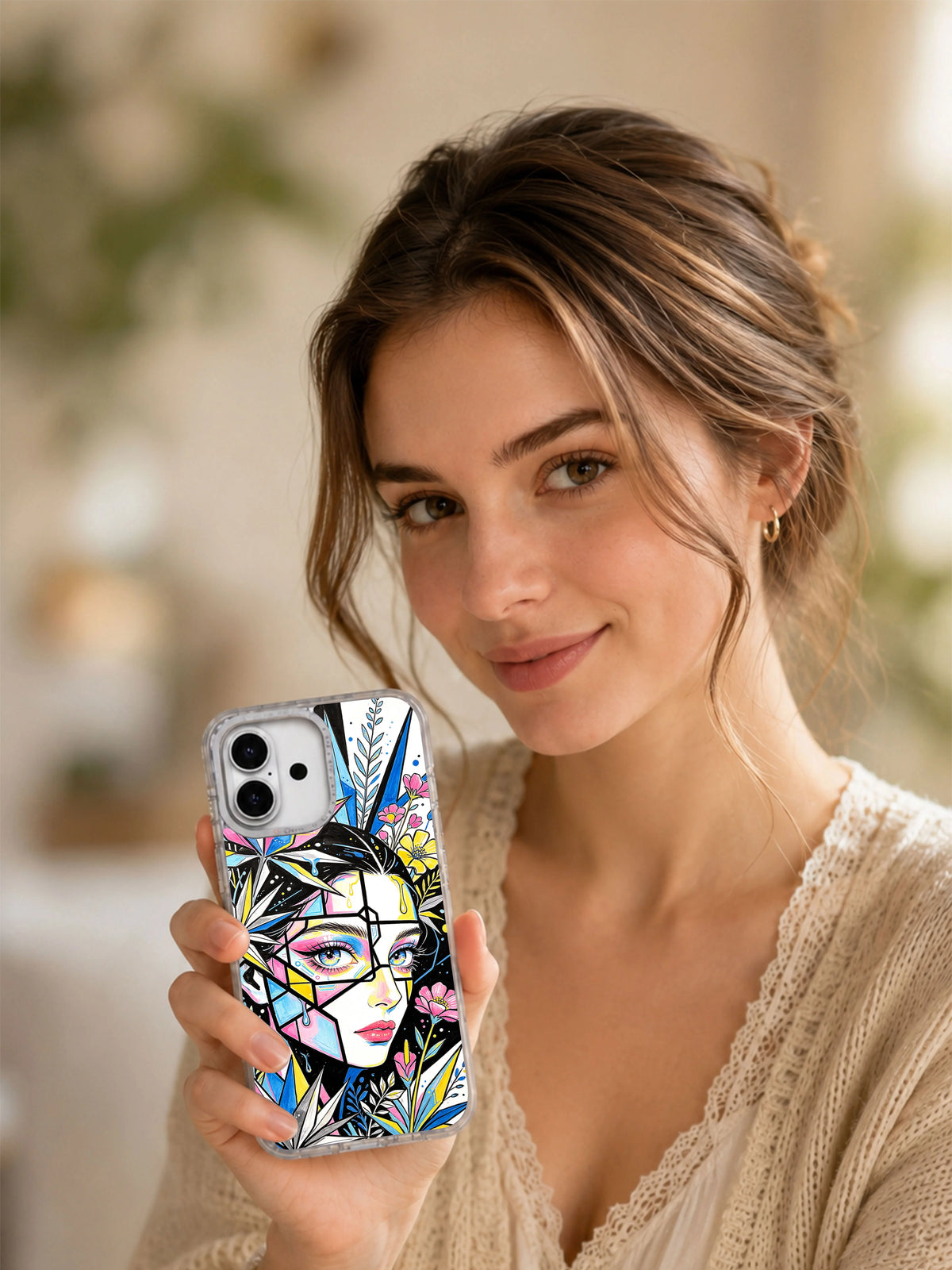 Electric Garden floral portrait iPhone 17 case lifestyle image
