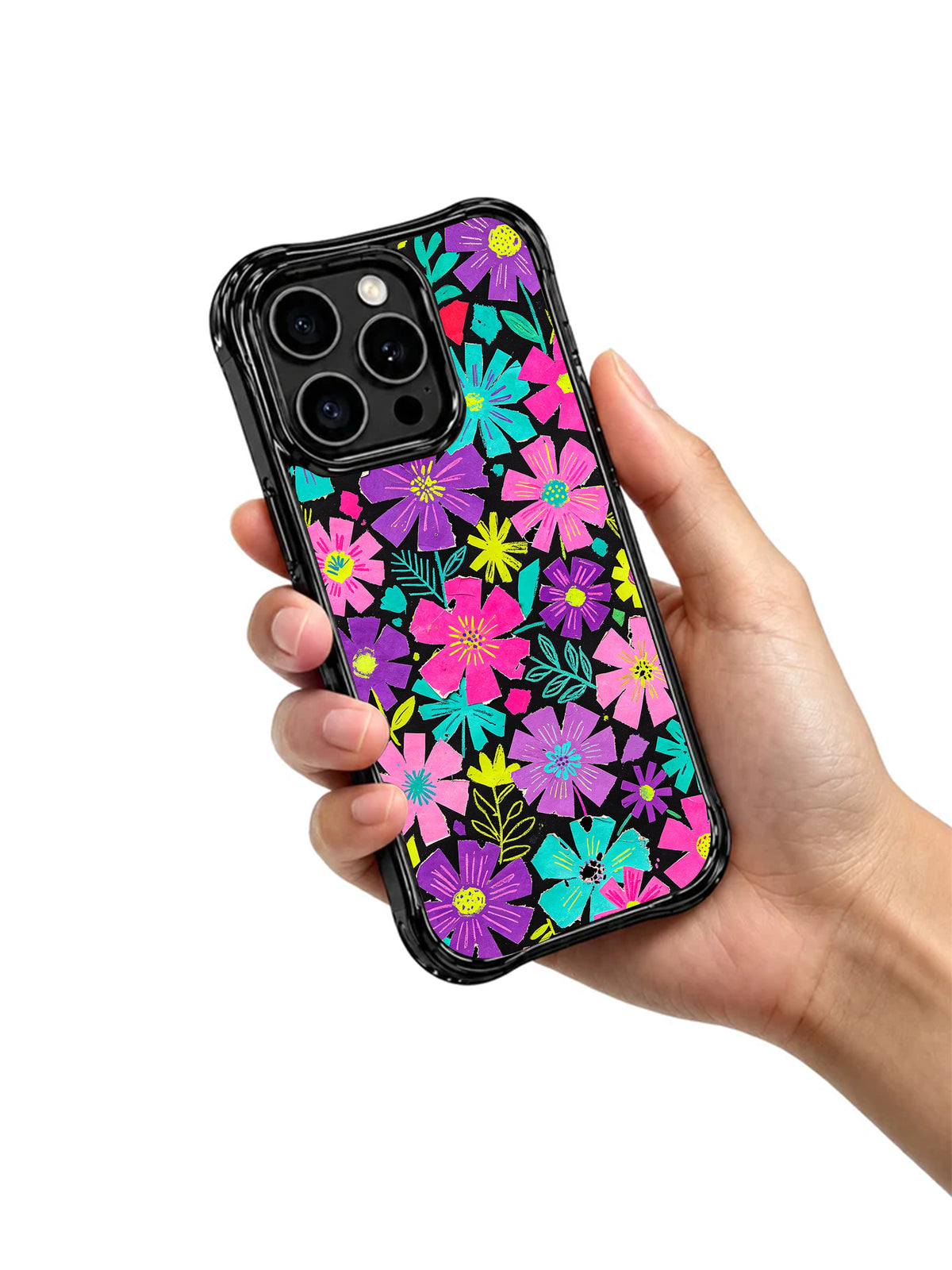 Electric Garden Stone Tales iPhone 15 Pro case hand-held view