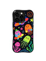 Electric Space Friends pattern iPhone 15 Pro case