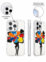 Crystal camera frame detail on abstract flower iPhone 16 Pro Max case