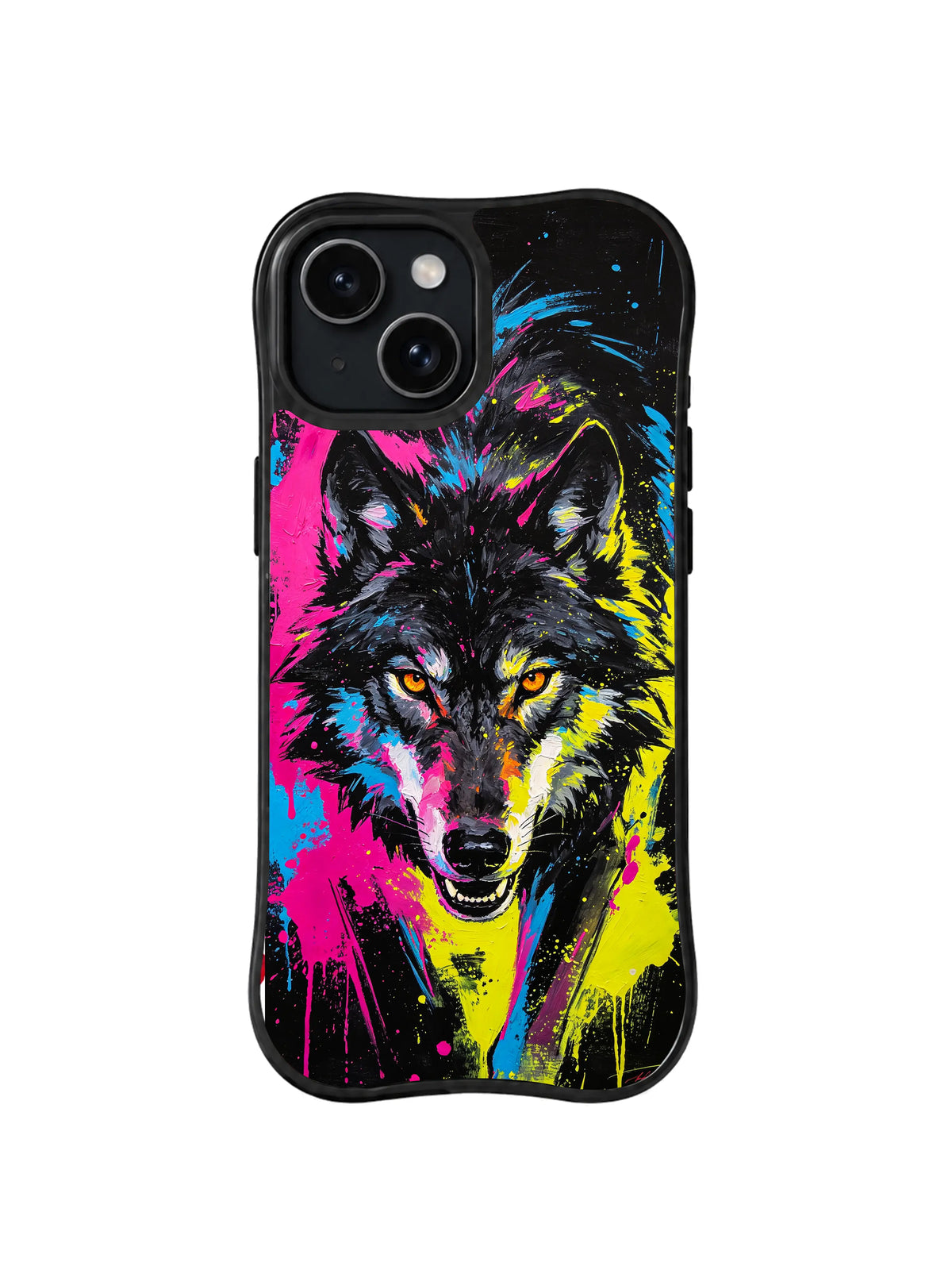 Neon Storm Runner colorful wolf iPhone 15 Plus case