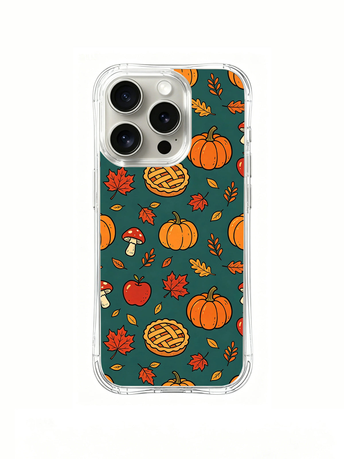 Maple Flame Pumpkin Market telefon kılıfının arka desen görünümü.
