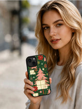 Woman holding the Emerald Christmas Finale iPhone 15 case