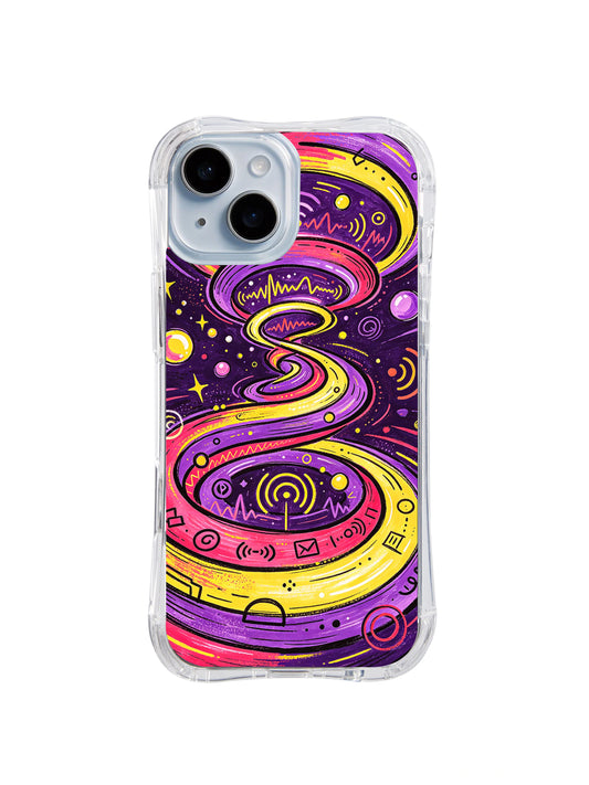 Emotion Radio Waves iPhone 15 Plus case with colorful cosmic signal artwork