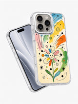 Colorful abstract flower iPhone 16 Pro case angled view