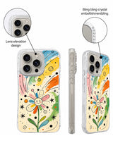 Crystal camera frame detail on colorful iPhone 16 Pro art case