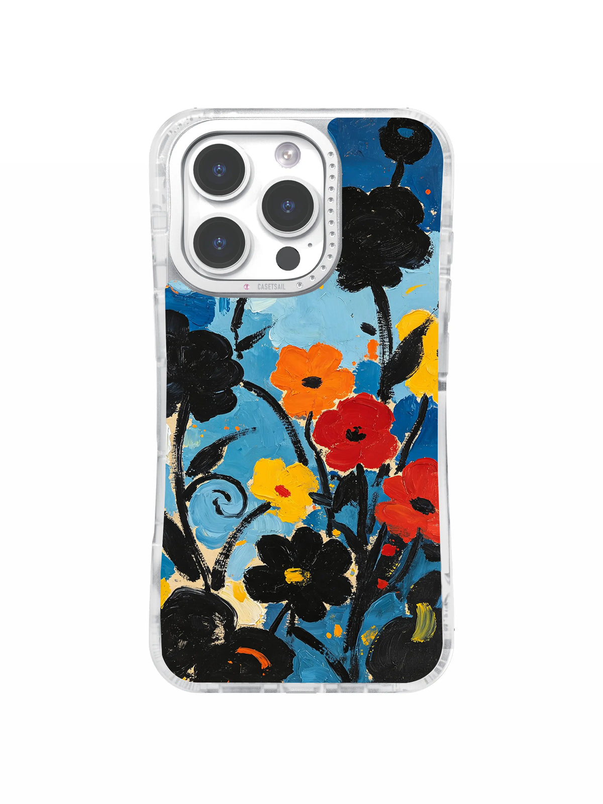 black flowers blue garden iPhone 16 Pro Max case