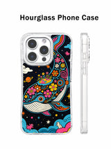 Colorful cosmic whale phone case front and side view