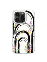 Emotional Rainbow Architecture iPhone 16 Pro Max case with black arches and colorful wildflowers