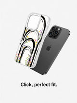 Clear black arch flower case separated from iPhone 16 Pro Max